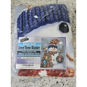 Super Soft Christmas Fleece Blanket 50x60 Snowman w/ Chickadees